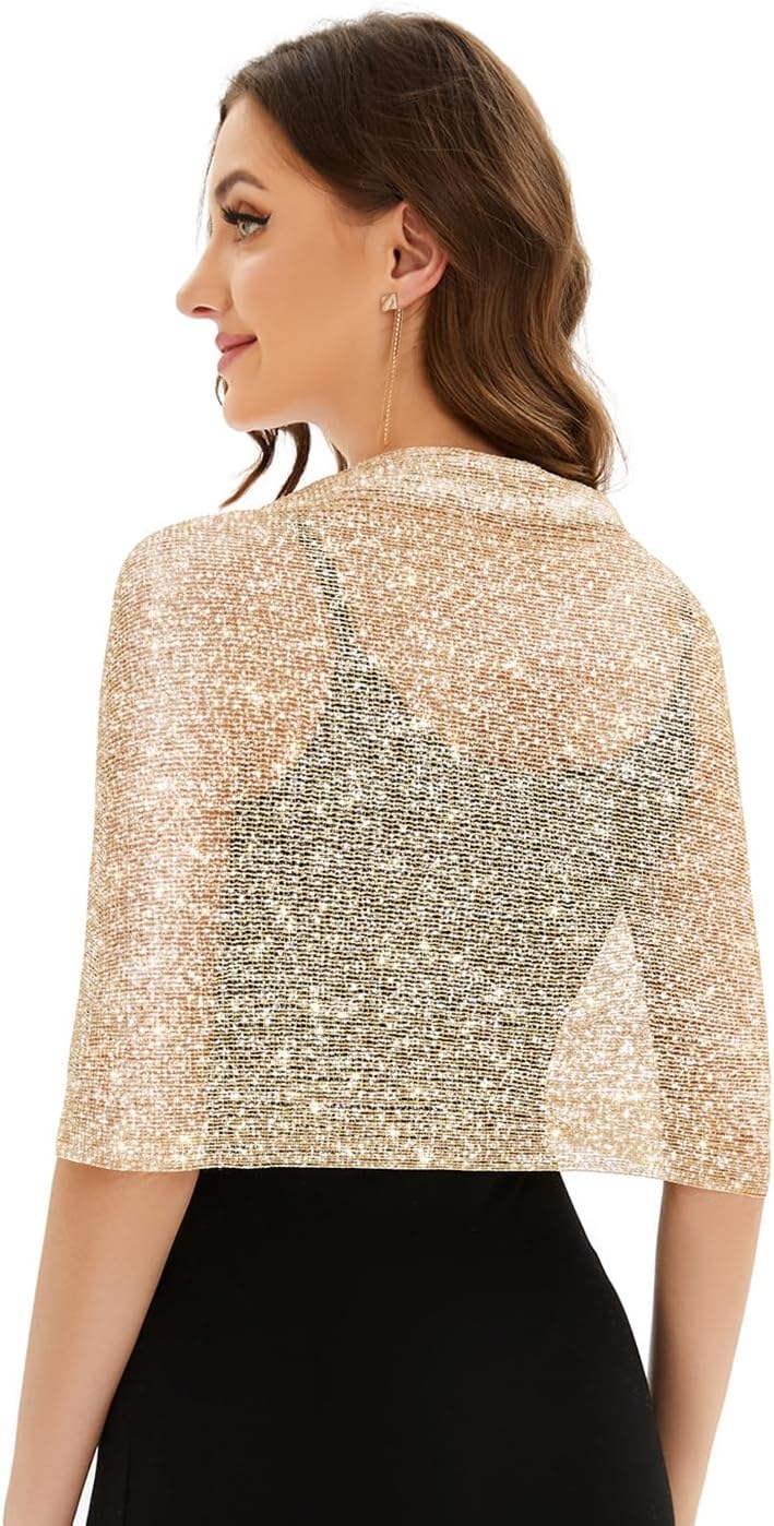 KUNINDOME Sparkling Metallic Shawls and Wraps with Buckle,for Evening Dresses Party Wedding Bride Bridesmaid - Image 1